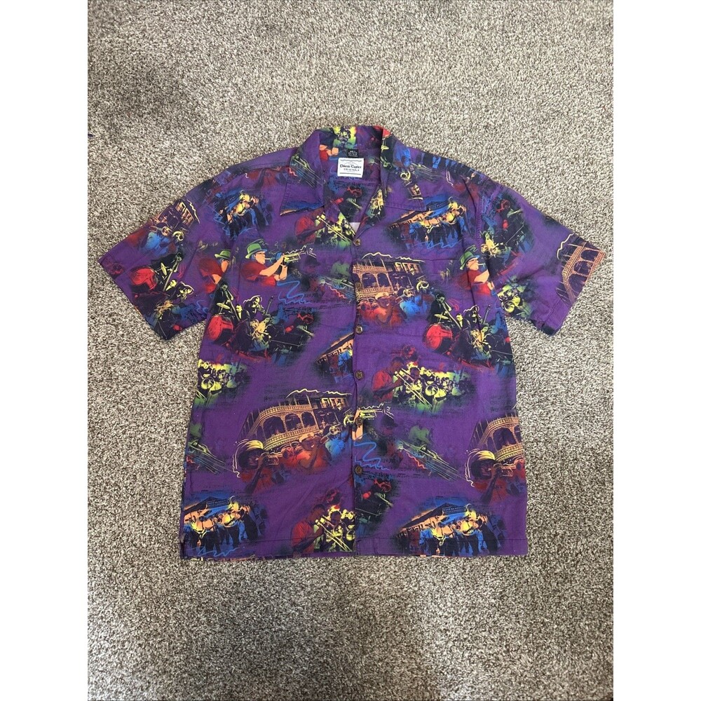 David Carey Originals Shirt Large Purple Jazz New Orleans Print Button Up